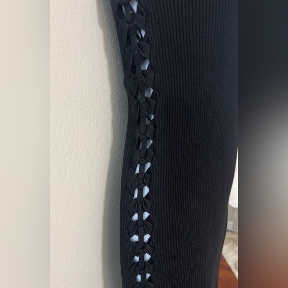 Zara Knitwear Collection Black Ribbed Midi Dress w/ Braided Side Detail NWT - Picture 2 of 9